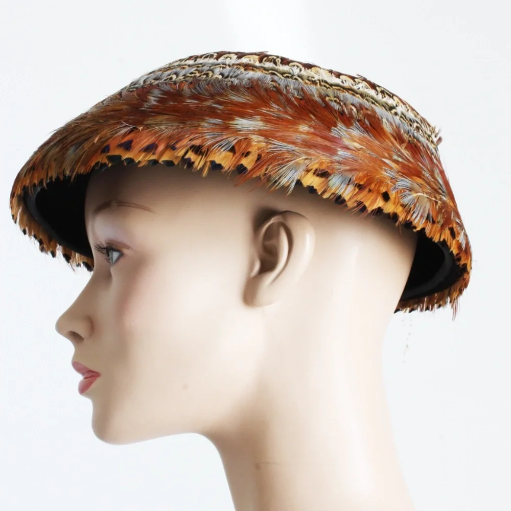 Vintage Dana Marte Original Hat with Feathers Mushroom Style Rare Retro 60s